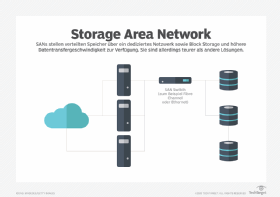 Abbildung 1: Der Aufbau eines Storage Area Network in der grafischen Darstellung.
