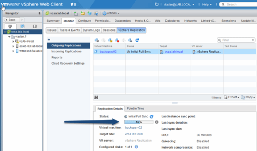 Monitor outgoing VMware vSphere Replication details.