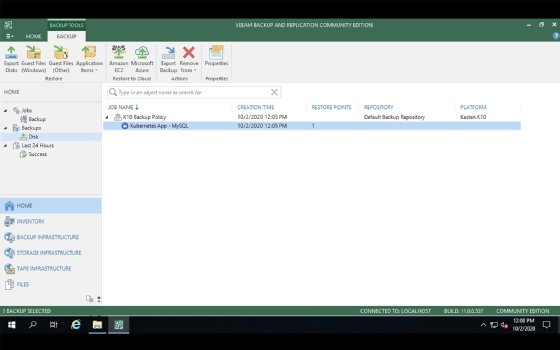 Screenshot of Veeam and Kasten integration