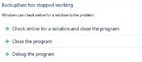 Screenshot of Backup Exec error