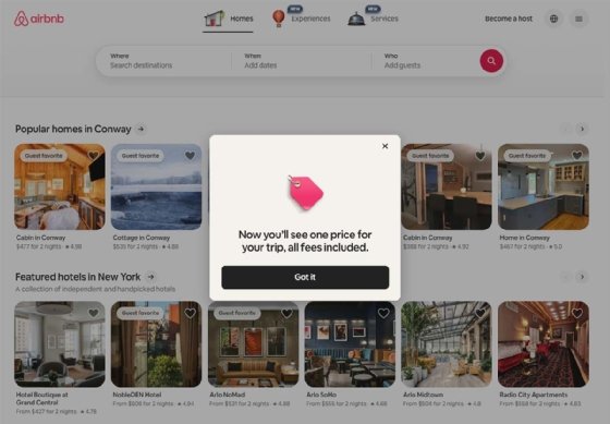Screenshot of Airbnb's all-in pricing