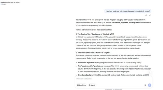 Screenshot of DeepSeek interface showing the