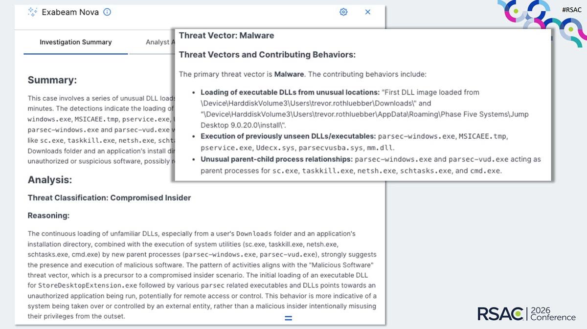Screenshot from Exabeam Nova investigative AI agent