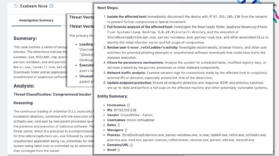 Screenshot from Exabeam Nova investigative AI agent