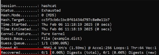 Screenshot of default Hashcat syntax results