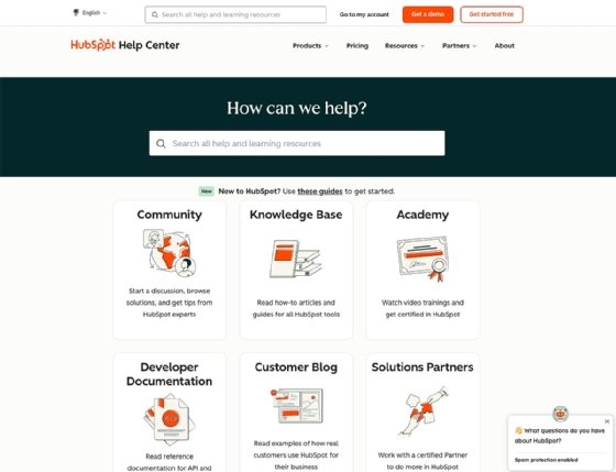 A screenshot of the HubSpot Help Center