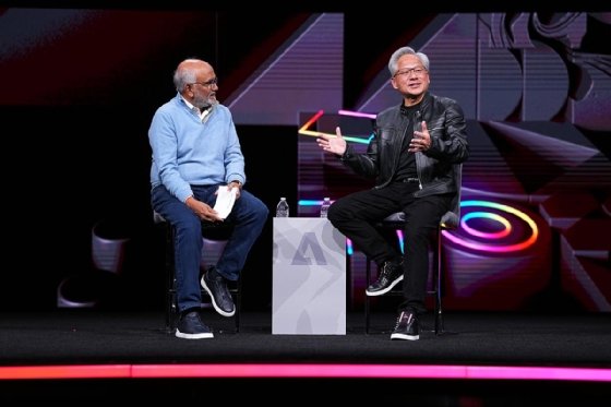 Photo of Jensen Huang and Shantanu Narayen on the keynote stage at Adobe Summit 2026