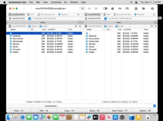 The Commander One interface.