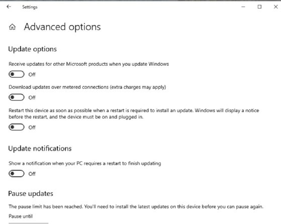 The Automatic updates page in Windows Update.