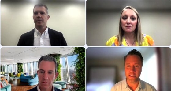 Tableau executives speak during a virtual press conference. Pictured are Southard Jones (top left), Elizabeth Maxson Martinet (top right), Joel Steinfeld (bottom right) and Ryan Aytay.