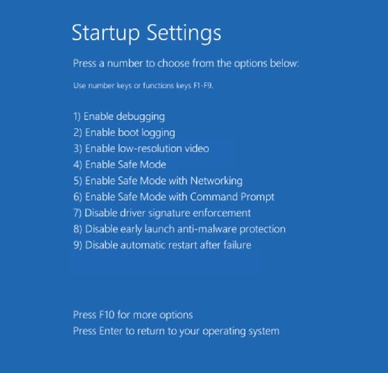 The 'Startup Settings' screen in Windows 11.